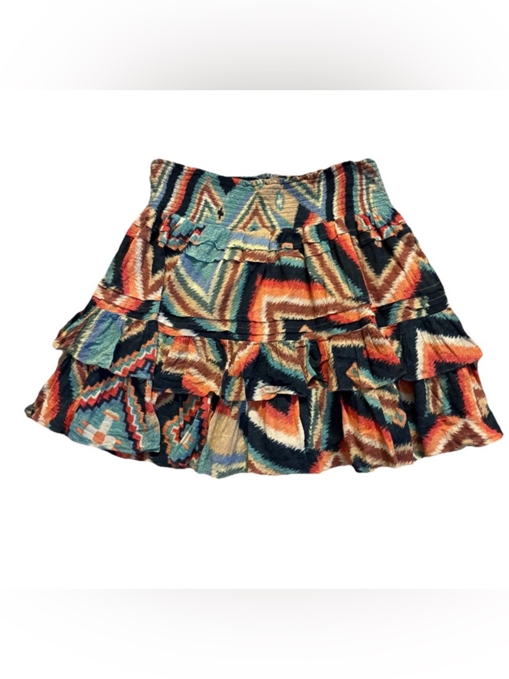 Lauren Ralph Lauren Womens Ruffle Smock Short Skirt Aztec Western Peasant Sz 14P